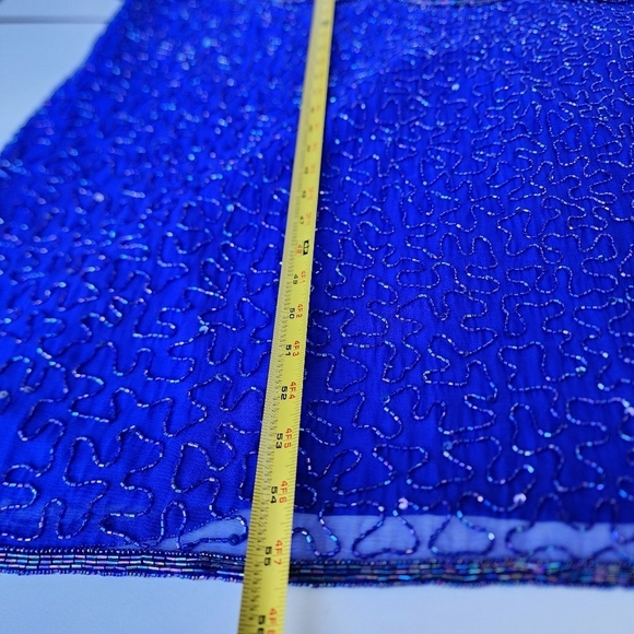 VTG BRILLIANTE BY JA Blue 100% Silk Chiffon AB Beaded Tiered Cocktail Dress 3X - Picture 15 of 16